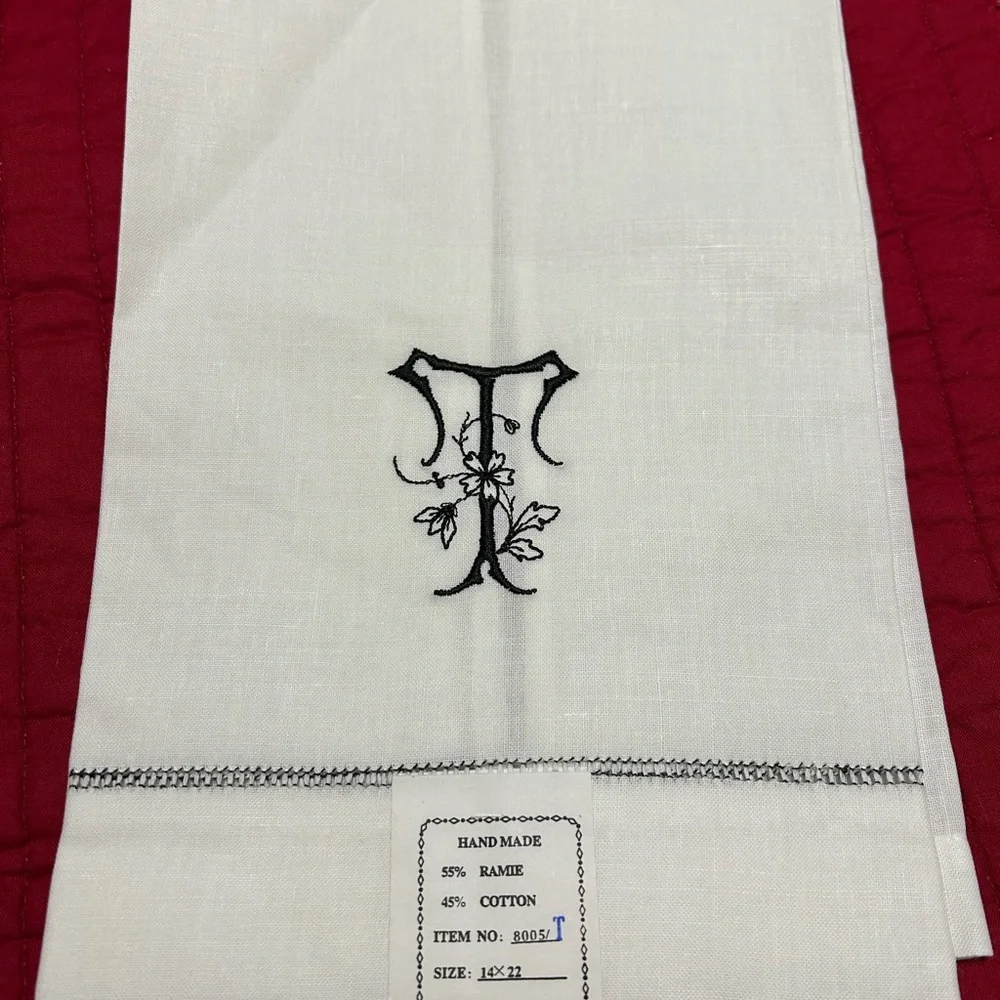 Letter ‘T’ White Monogrammed Cotton Towel